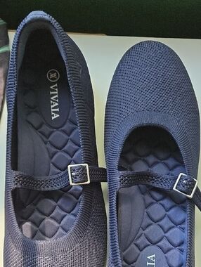 Navy Mary Jane Knit Flats for Women 8.5